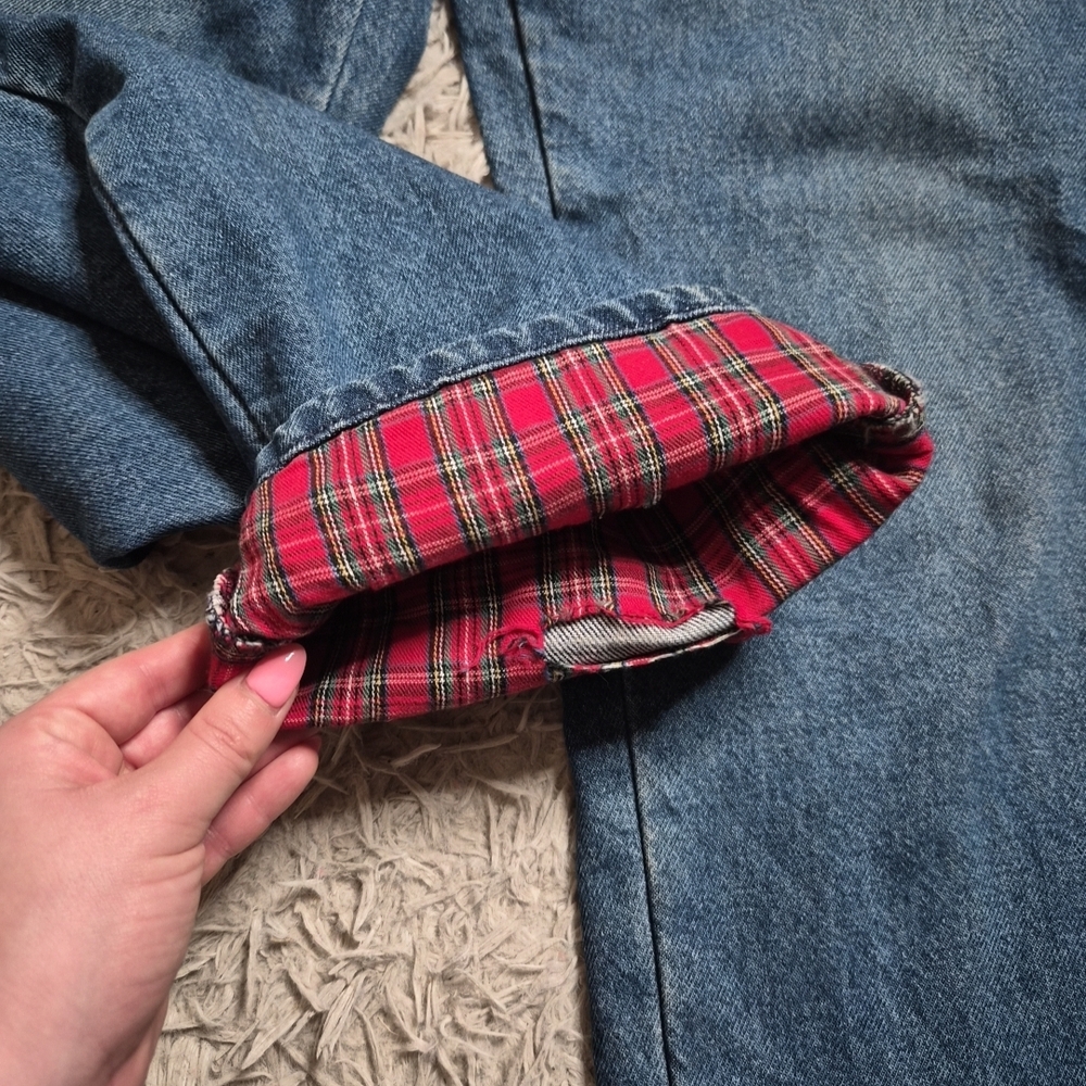 Vintage LL Bean Jeans Red Plaid Flannel Lined Blue Denim Original Fit Relaxed ✨️ - Picture 8 of 15